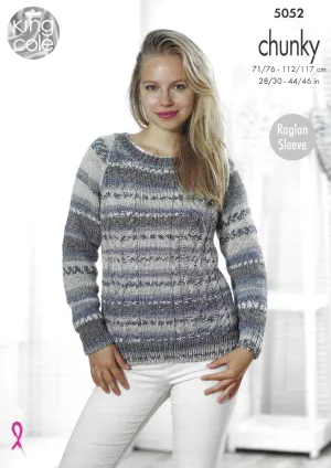 King Cole 5052 Cardigan & Sweater, Raglan Sleeve, Chunky Knitting Pattern