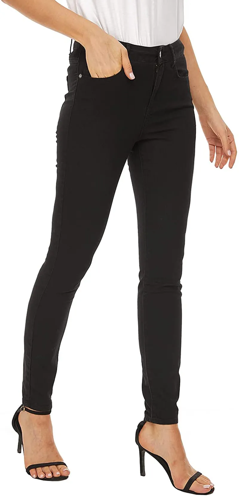 LOUEERA Women's Skinny Jeans Stretchy, Mid-Rise Soft Denim Leggings with Pockets Classic Slim Fit, Breathable Cotton Blend