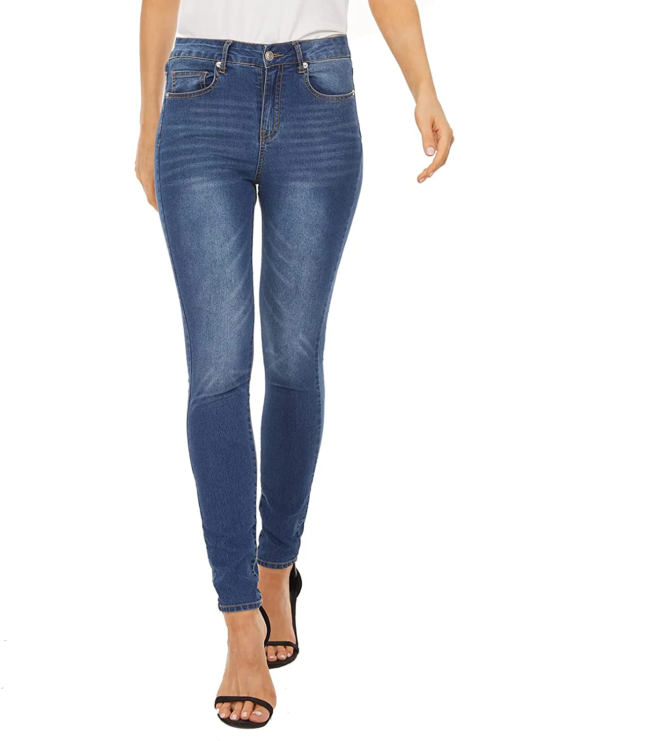 LOUEERA Women's Skinny Jeans Stretchy, Mid-Rise Soft Denim Leggings with Pockets Classic Slim Fit, Breathable Cotton Blend