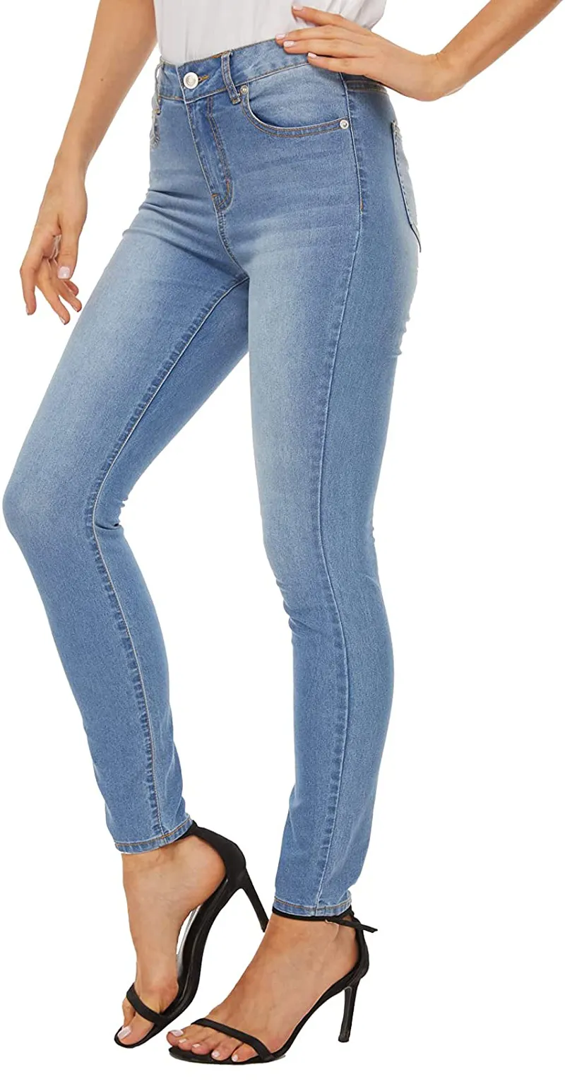 LOUEERA Women's Skinny Jeans Stretchy, Mid-Rise Soft Denim Leggings with Pockets Classic Slim Fit, Breathable Cotton Blend