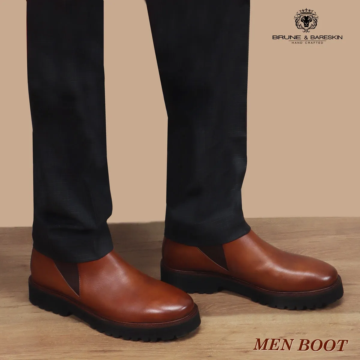 Men's Chelsea Leather Boots with Customized Chunky Sole