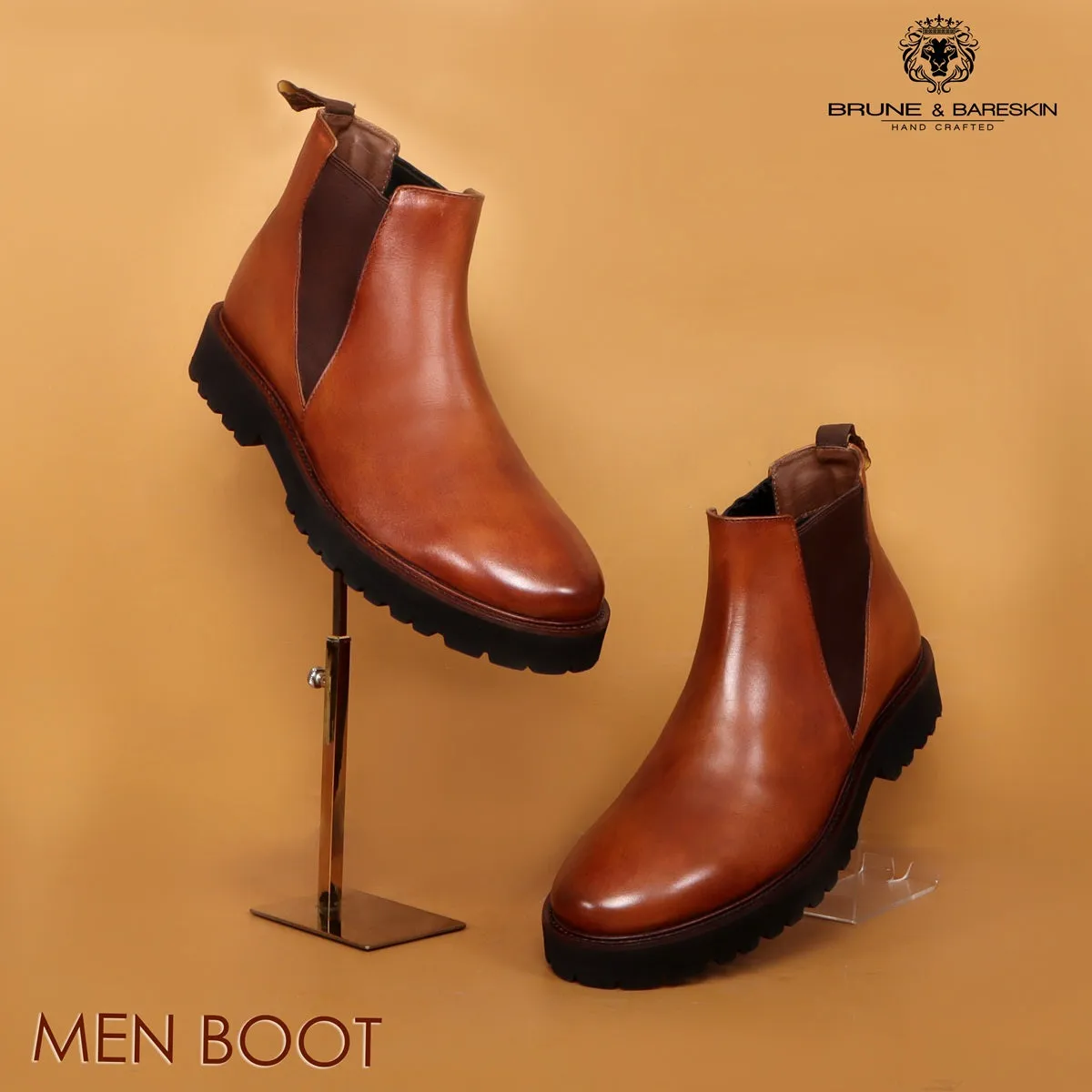Men's Chelsea Leather Boots with Customized Chunky Sole