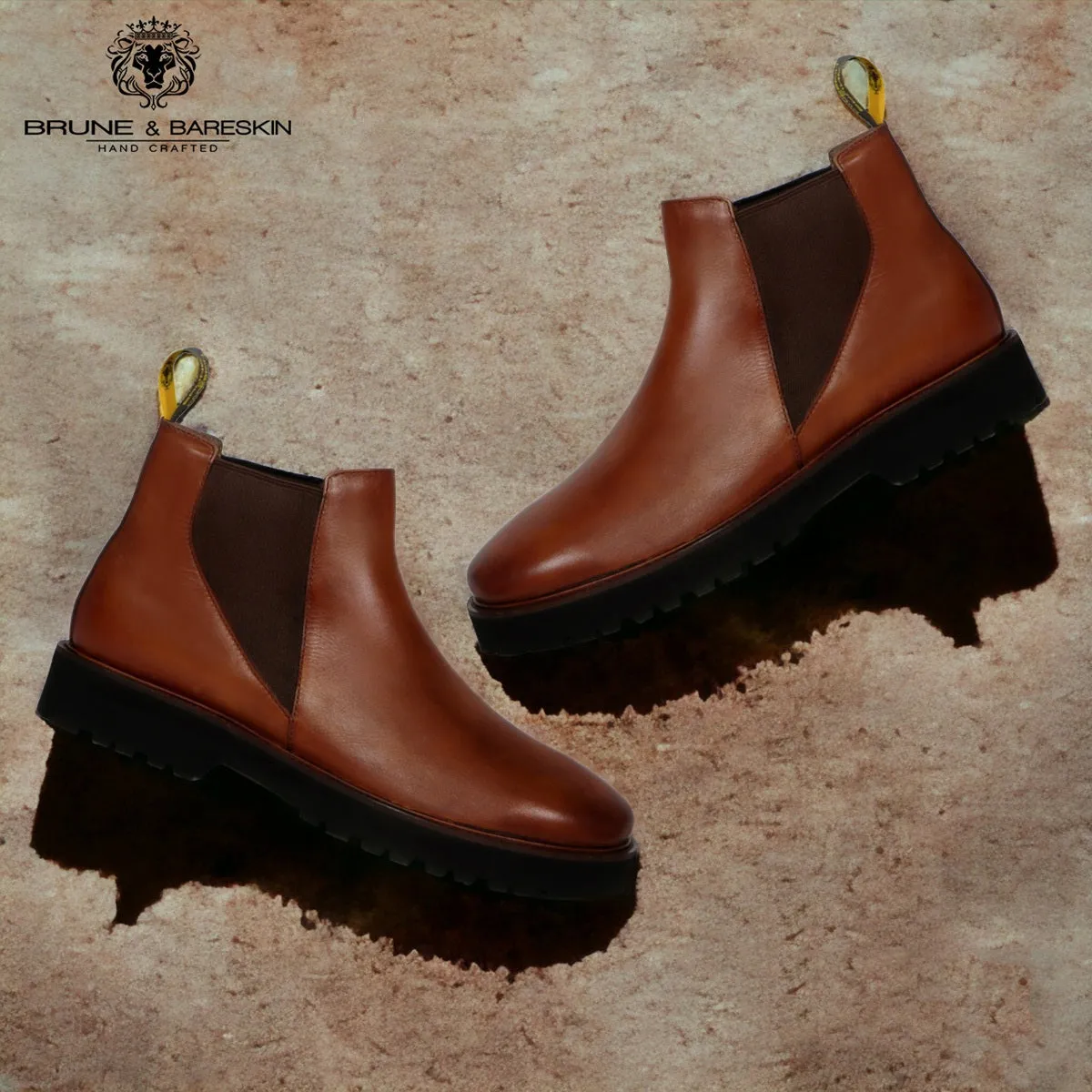 Men's Chelsea Leather Boots with Customized Chunky Sole