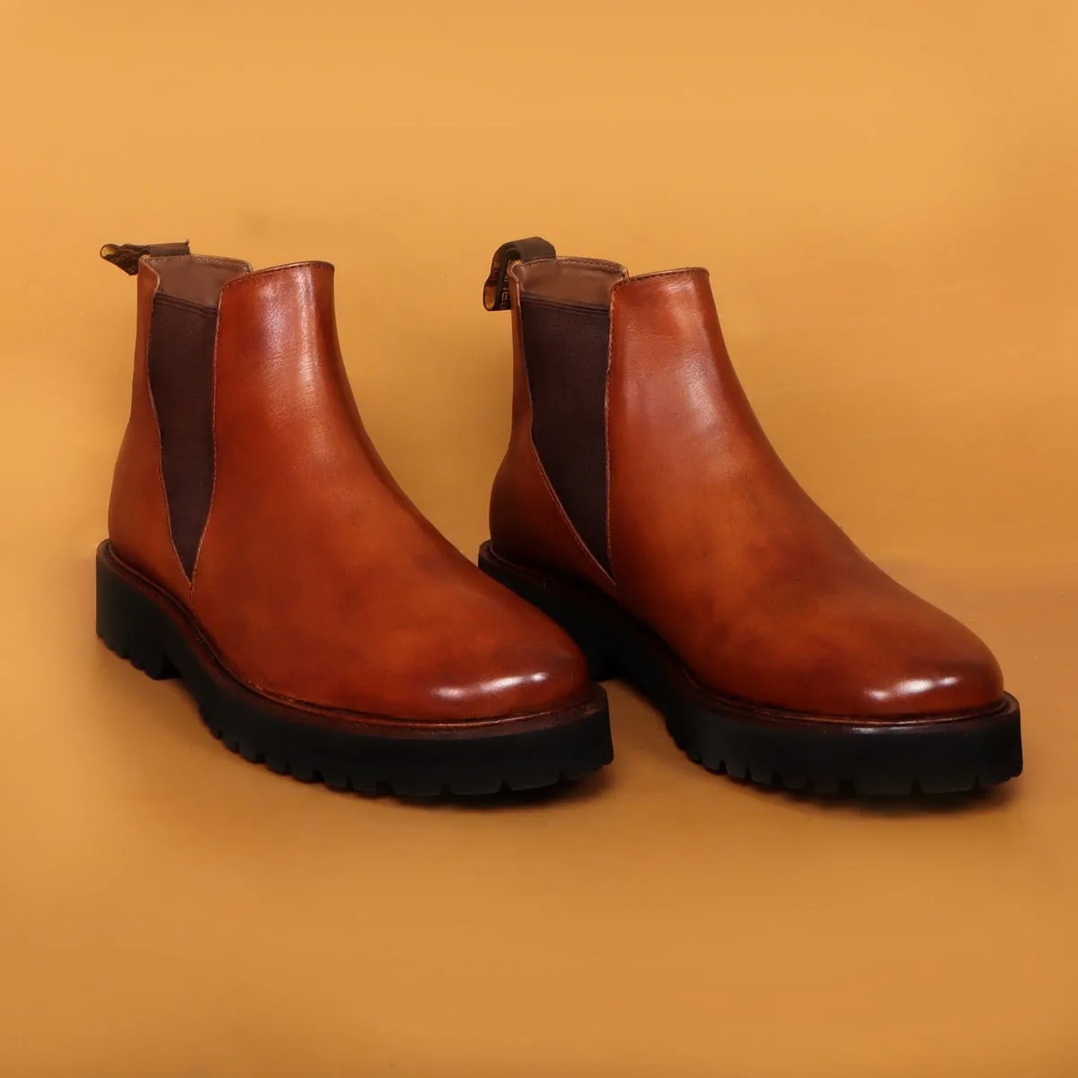 Men's Chelsea Leather Boots with Customized Chunky Sole