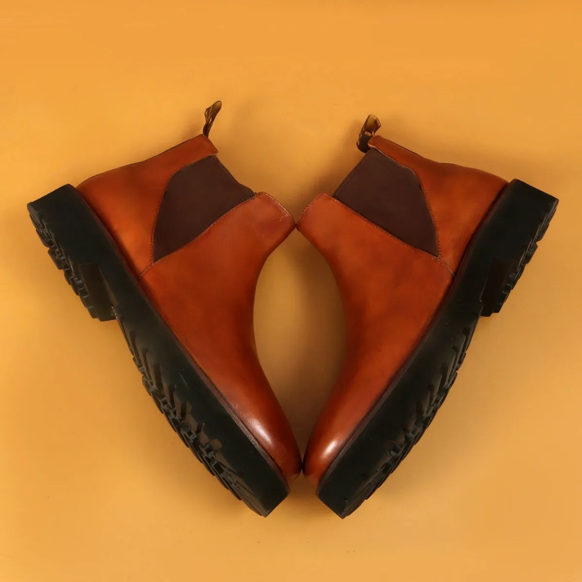 Men's Chelsea Leather Boots with Customized Chunky Sole