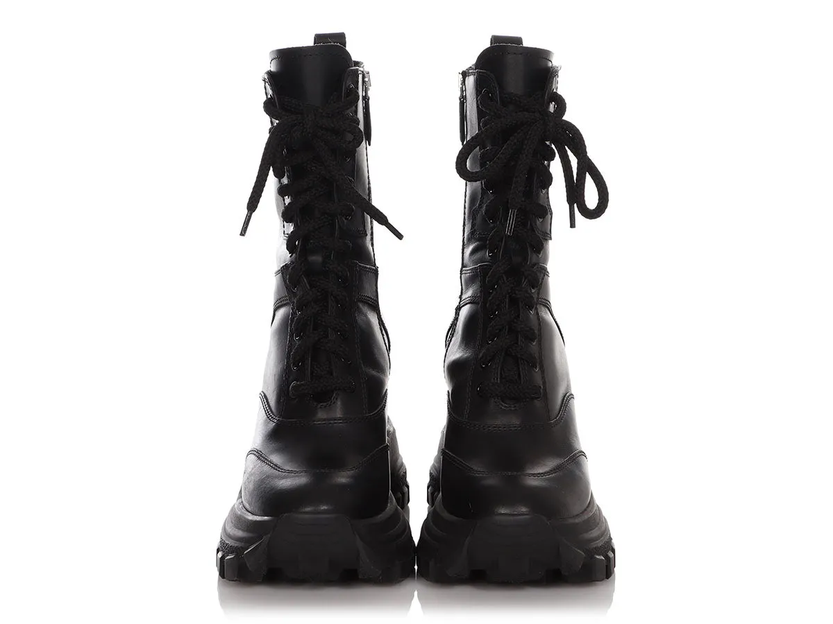 Miu Miu Black Side Zip Lace Up Combat Boots
