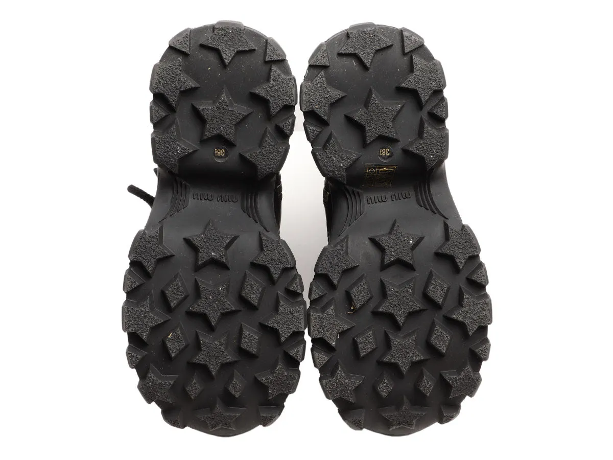 Miu Miu Black Side Zip Lace Up Combat Boots