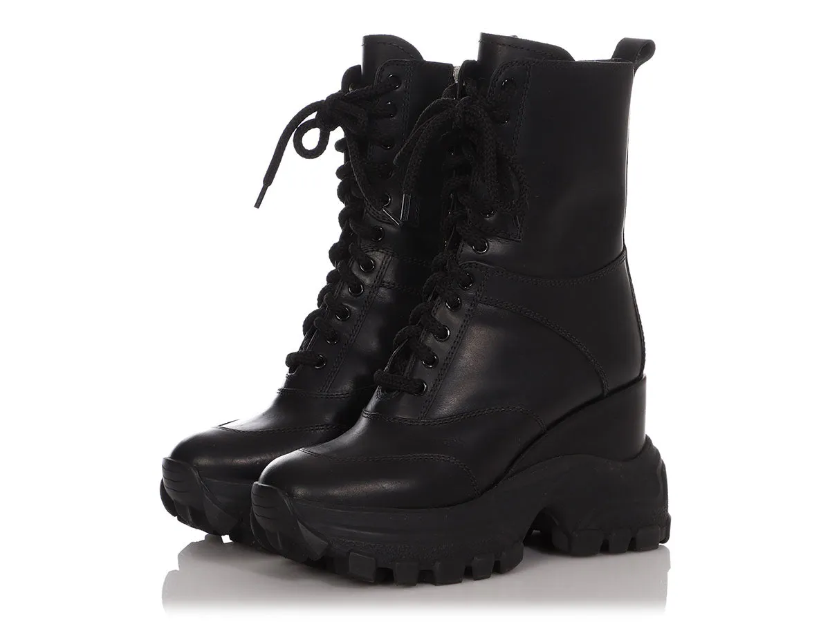 Miu Miu Black Side Zip Lace Up Combat Boots