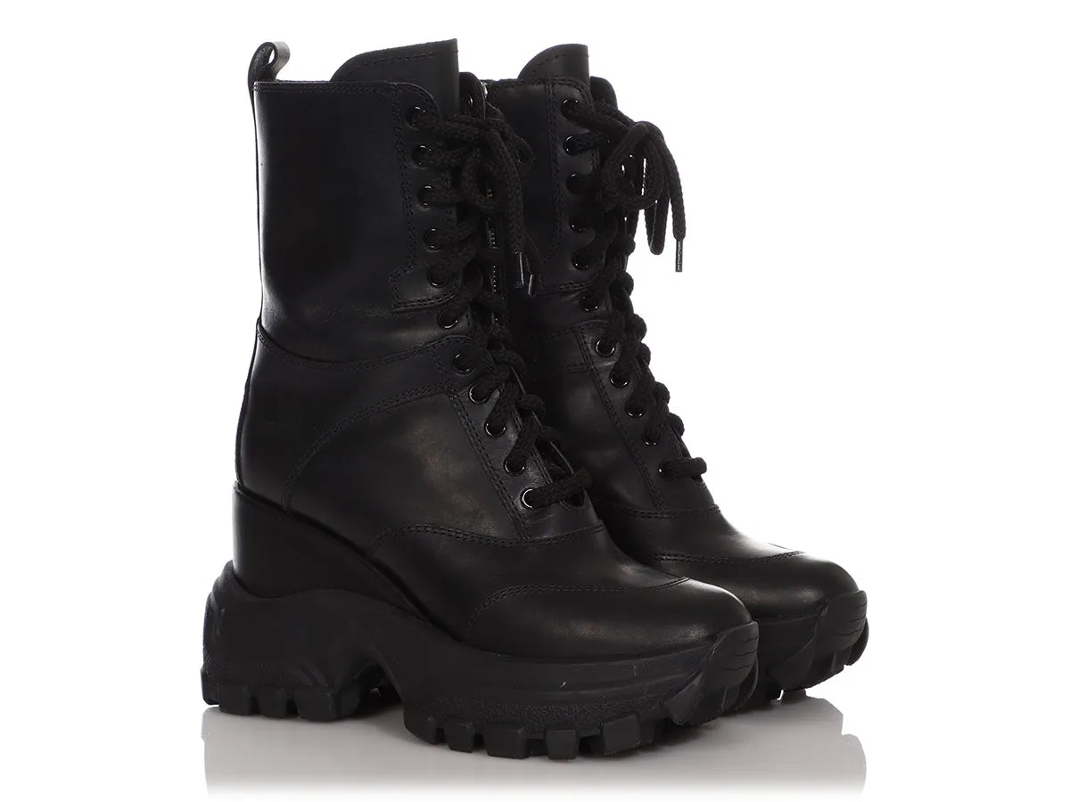 Miu Miu Black Side Zip Lace Up Combat Boots