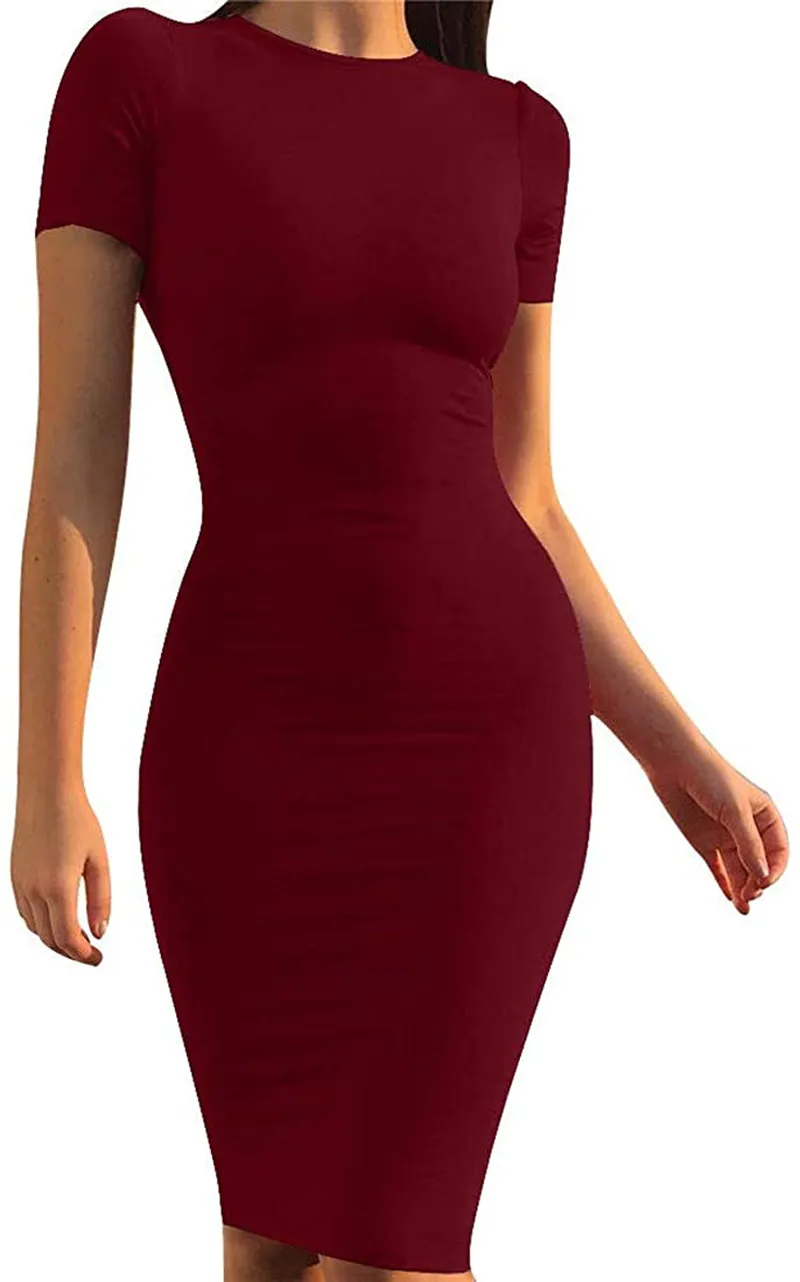 Mokoru Women's Casual Basic Pencil Dress Sexy Long Sleeve Bodycon Midi Club Dress