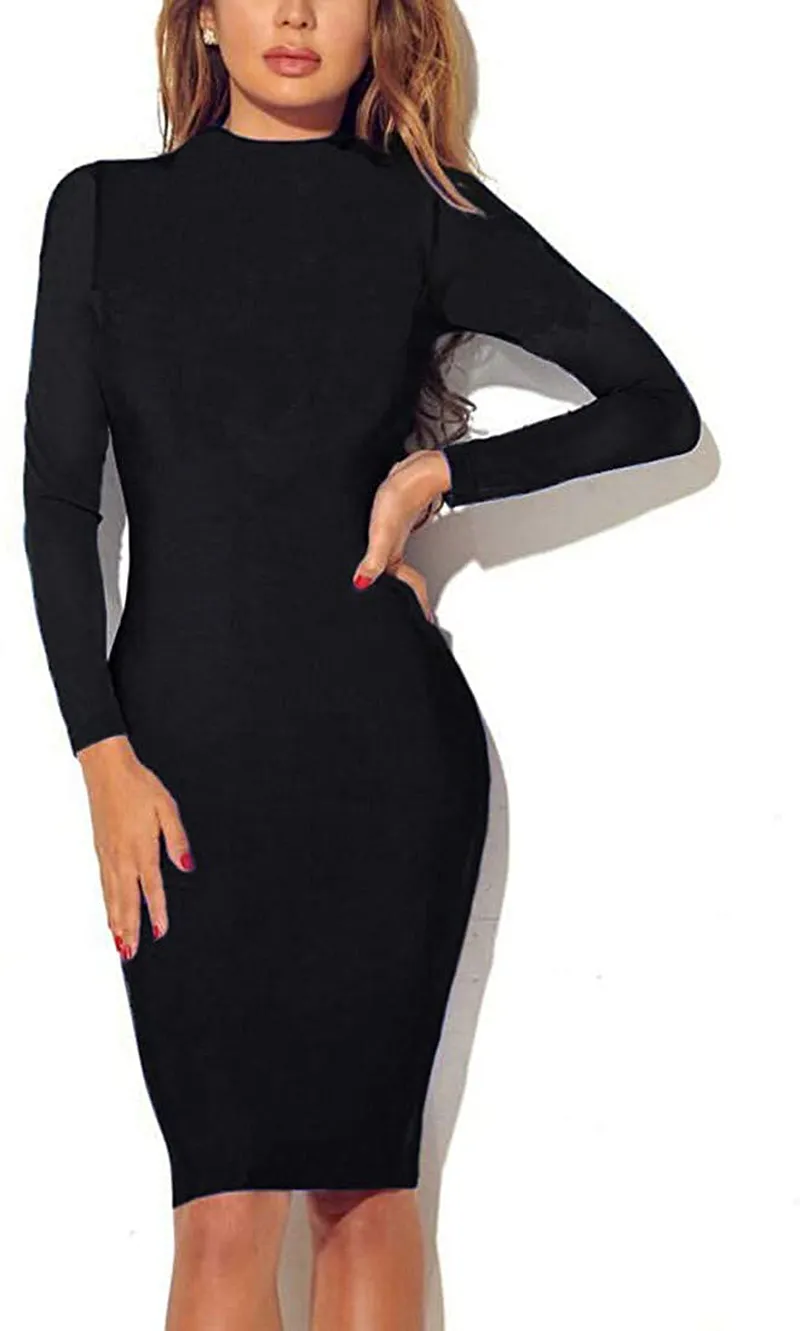 Mokoru Women's Casual Basic Pencil Dress Sexy Long Sleeve Bodycon Midi Club Dress