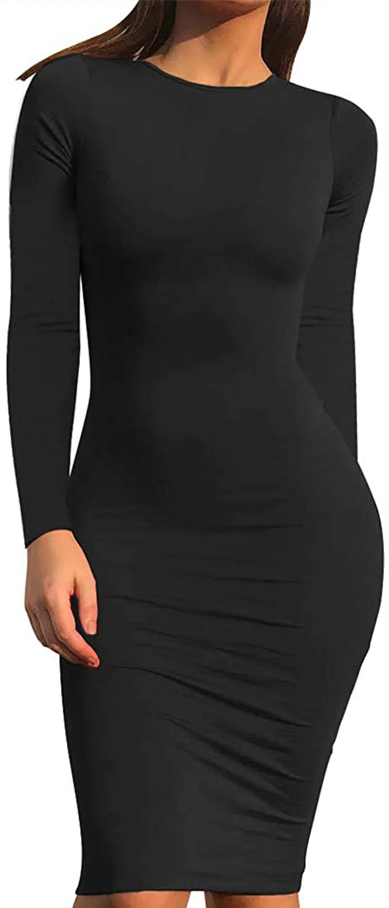 Mokoru Women's Casual Basic Pencil Dress Sexy Long Sleeve Bodycon Midi Club Dress