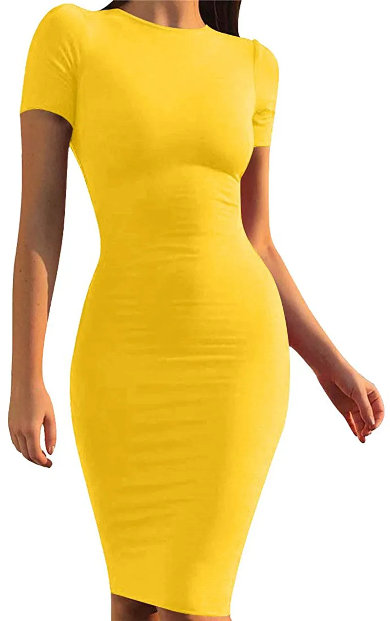 Mokoru Women's Casual Basic Pencil Dress Sexy Long Sleeve Bodycon Midi Club Dress