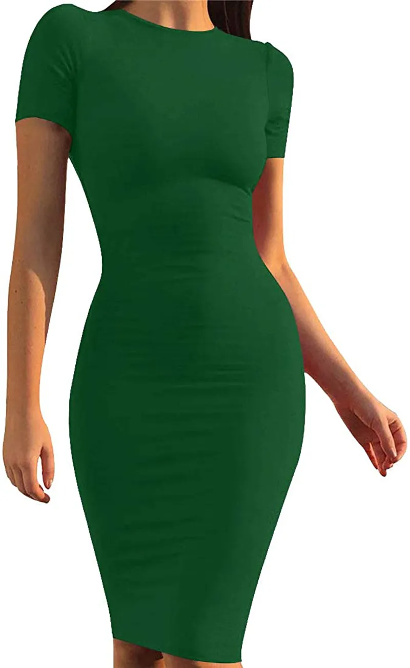 Mokoru Women's Casual Basic Pencil Dress Sexy Long Sleeve Bodycon Midi Club Dress