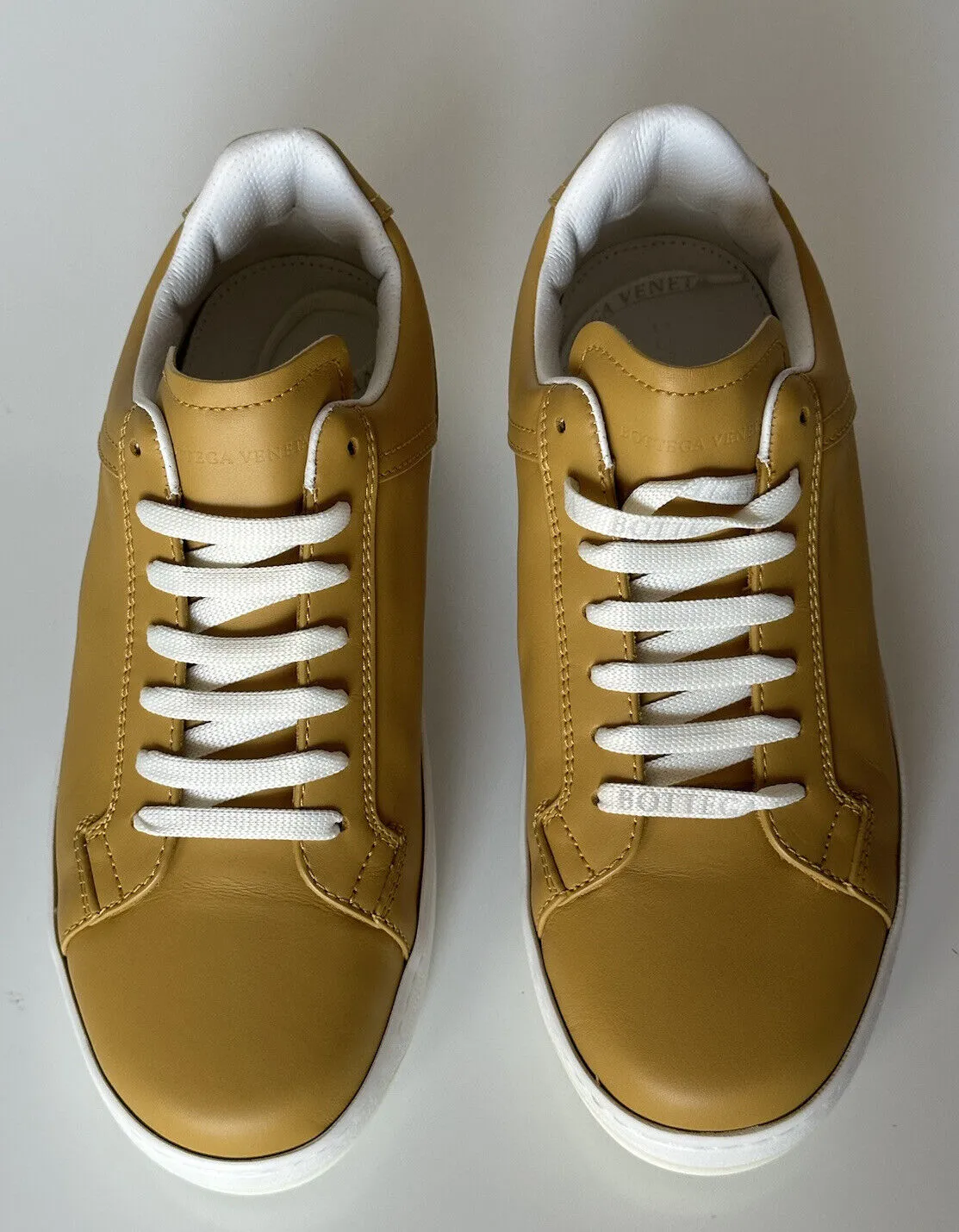 NIB $690 Bottega Veneta Calf Leather Butterscotch Sneakers 13 US (46 Eu) 578298