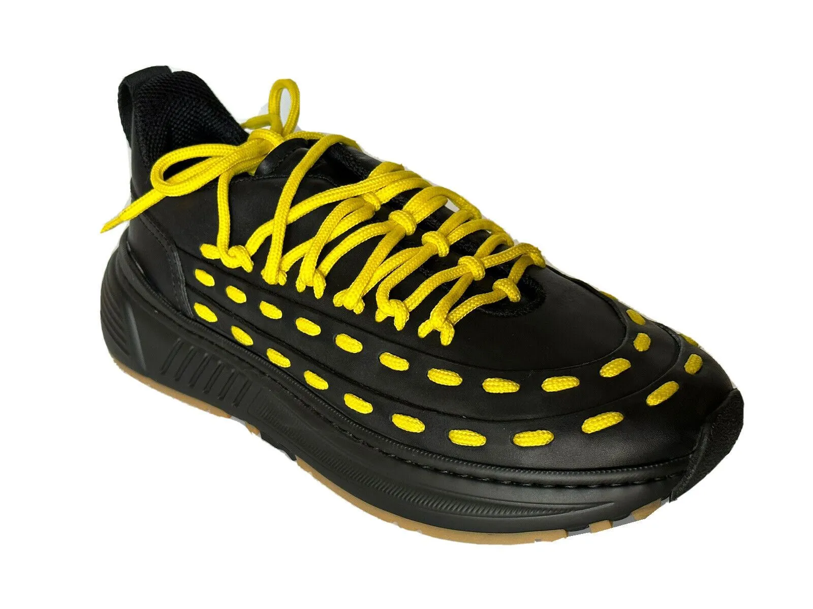 NIB $950 Bottega Veneta Mens Leather Black/Yellow Sneakers 11 US 578305 1013