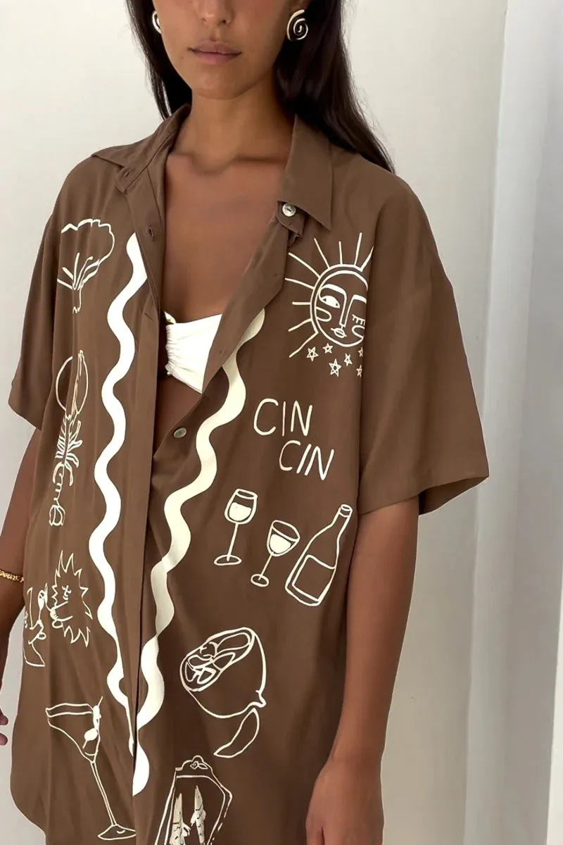 Palm Collective - Wine Club Shirt Dress - Brown