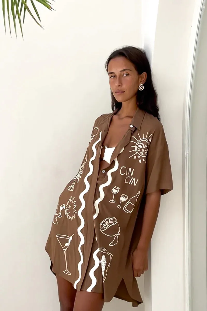 Palm Collective - Wine Club Shirt Dress - Brown