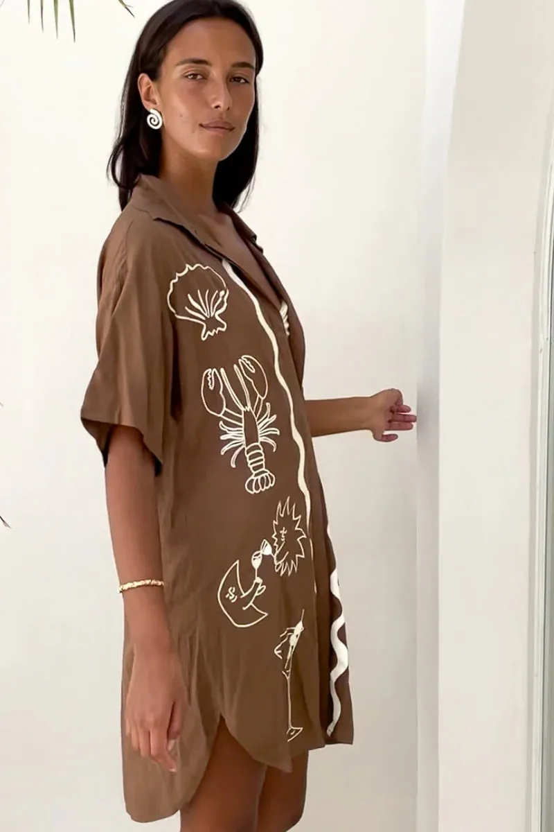 Palm Collective - Wine Club Shirt Dress - Brown
