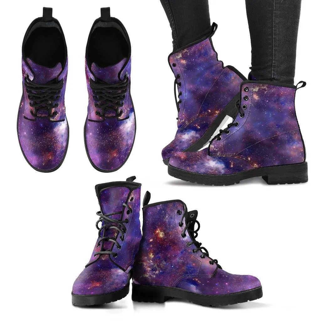 Purple Galaxy  Memory Foam Boots | All Season Lace Up Boots | Vegan Leather Combat Boot by Manifestie