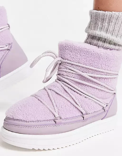 South Beach padded borg snow winter boots in lilac