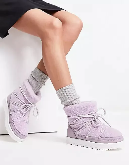 South Beach padded borg snow winter boots in lilac