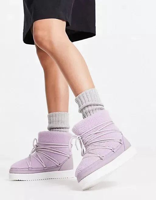 South Beach padded borg snow winter boots in lilac