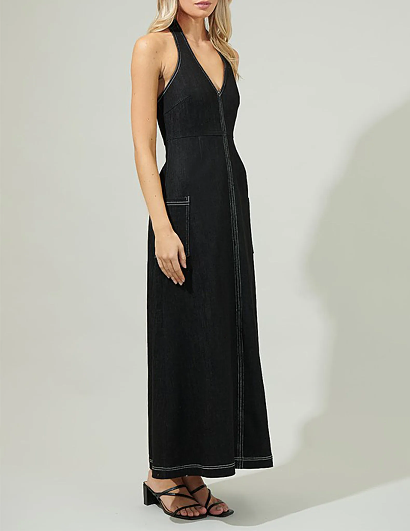 Sulema Black Cotton Halter Dress