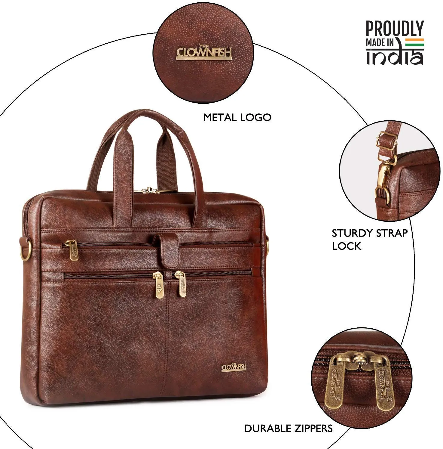 THE CLOWNFISH Unisex Adult Diego Series Faux Leather 15.6 Inch Laptop Utility Messenger Bag Laptop Briefcase (Dark Brown)