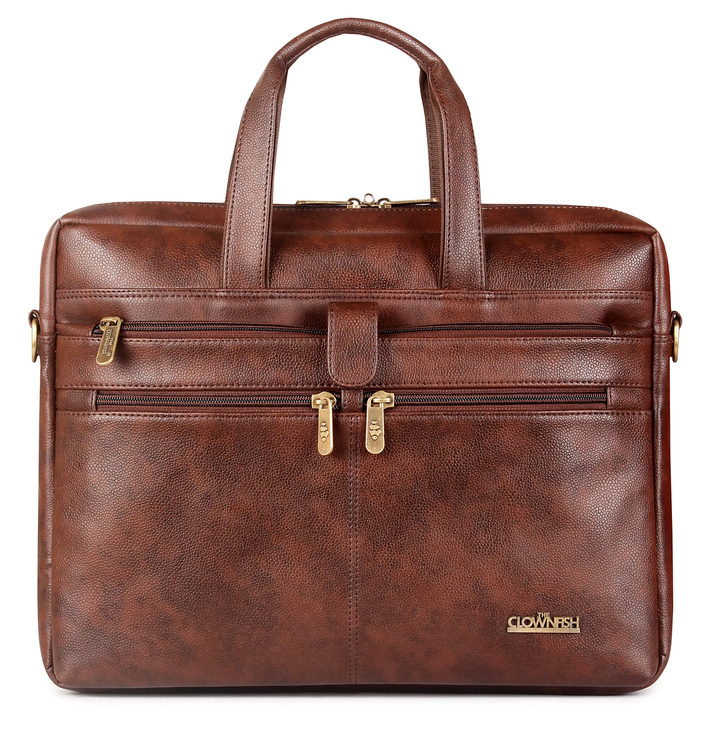 THE CLOWNFISH Unisex Adult Diego Series Faux Leather 15.6 Inch Laptop Utility Messenger Bag Laptop Briefcase (Dark Brown)
