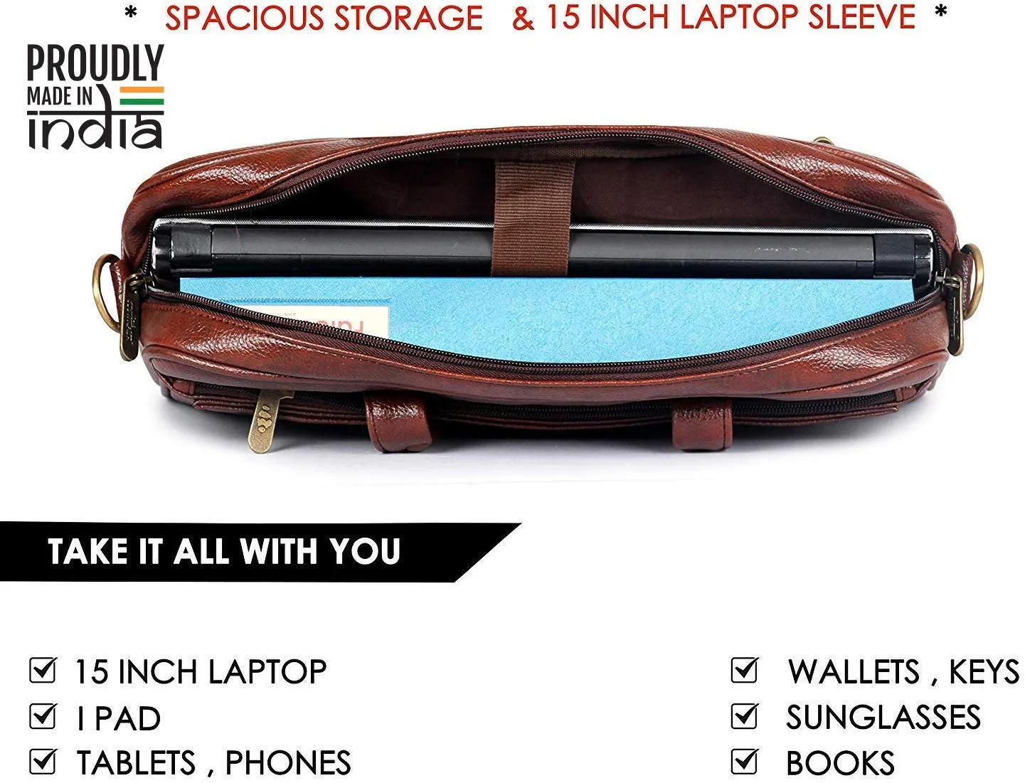 THE CLOWNFISH Unisex Adult Diego Series Faux Leather 15.6 Inch Laptop Utility Messenger Bag Laptop Briefcase (Dark Brown)