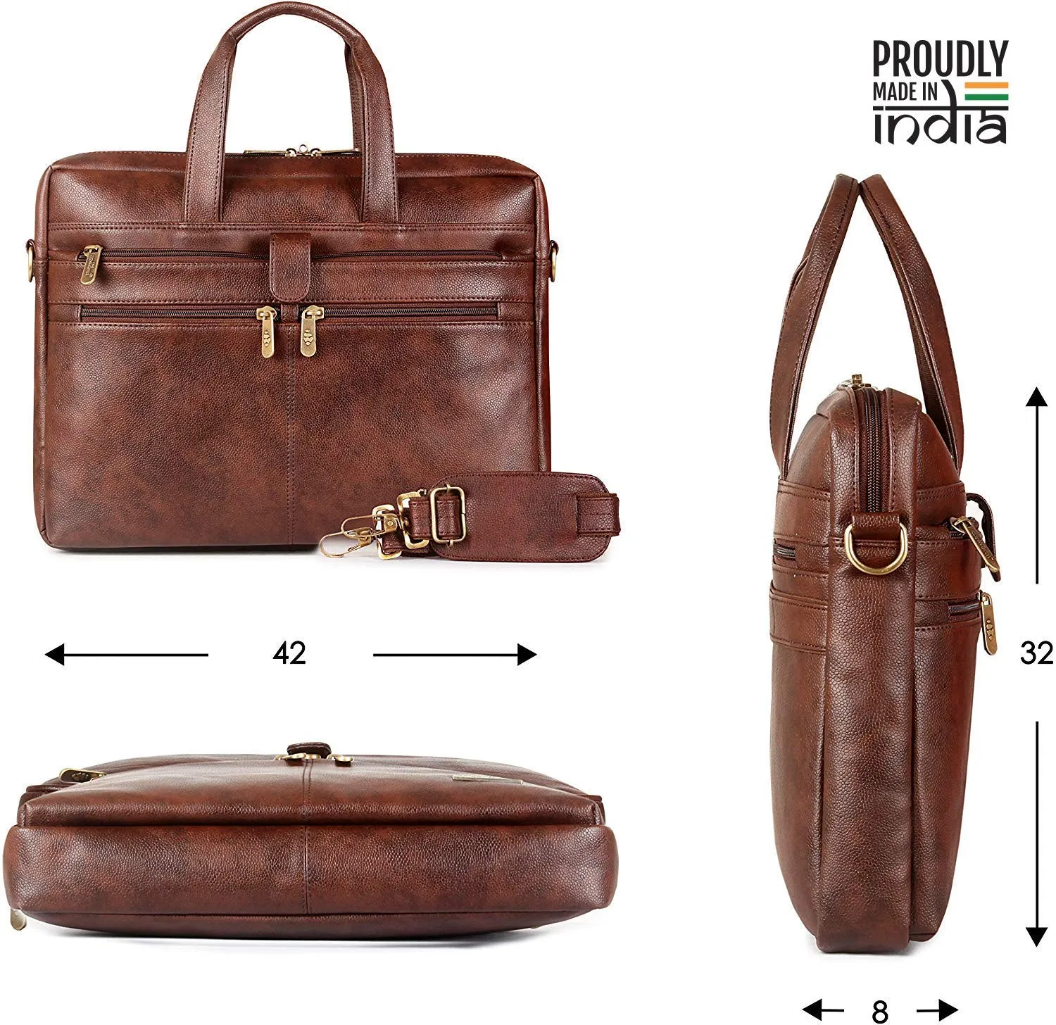 THE CLOWNFISH Unisex Adult Diego Series Faux Leather 15.6 Inch Laptop Utility Messenger Bag Laptop Briefcase (Dark Brown)