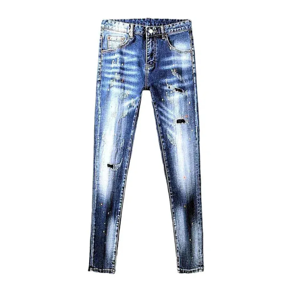 Whiskered medium wash jeans
 for men