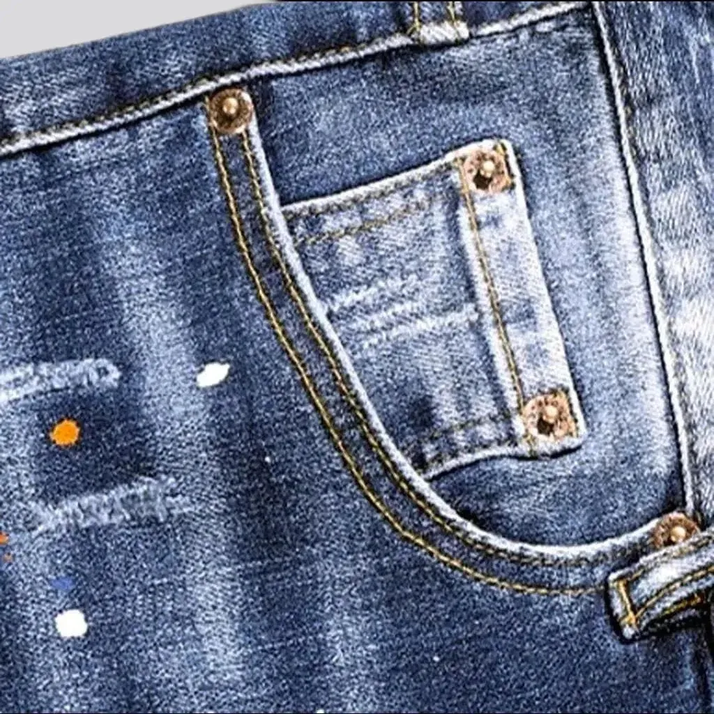 Whiskered medium wash jeans
 for men