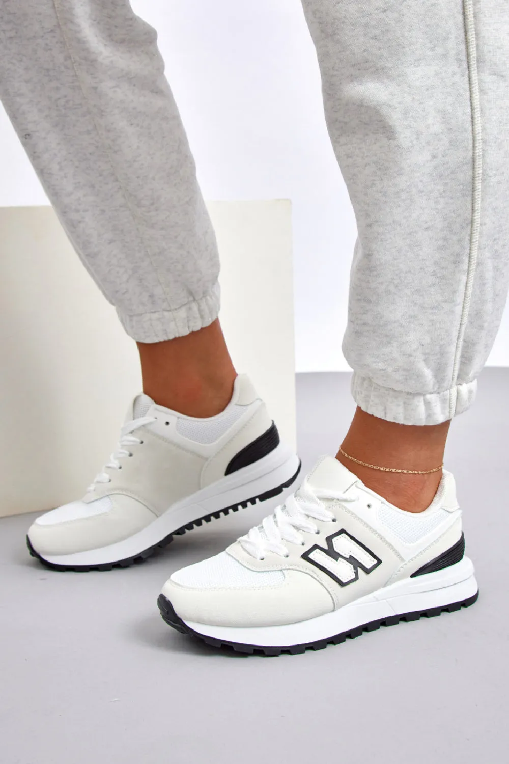 WHITE LACE UP SIDE DETAIL CHUNKY FASHION DESIGNER TRAINERS