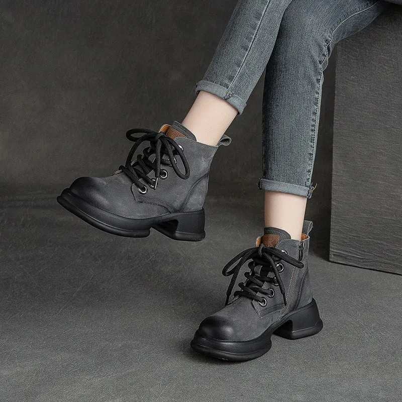 Women Autumn Retro Chunky Platform Combat Boots