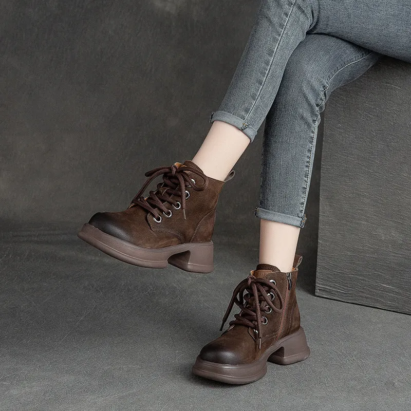 Women Autumn Retro Chunky Platform Combat Boots