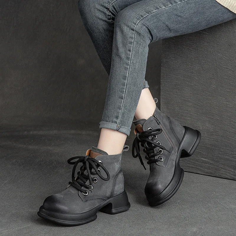 Women Autumn Retro Chunky Platform Combat Boots
