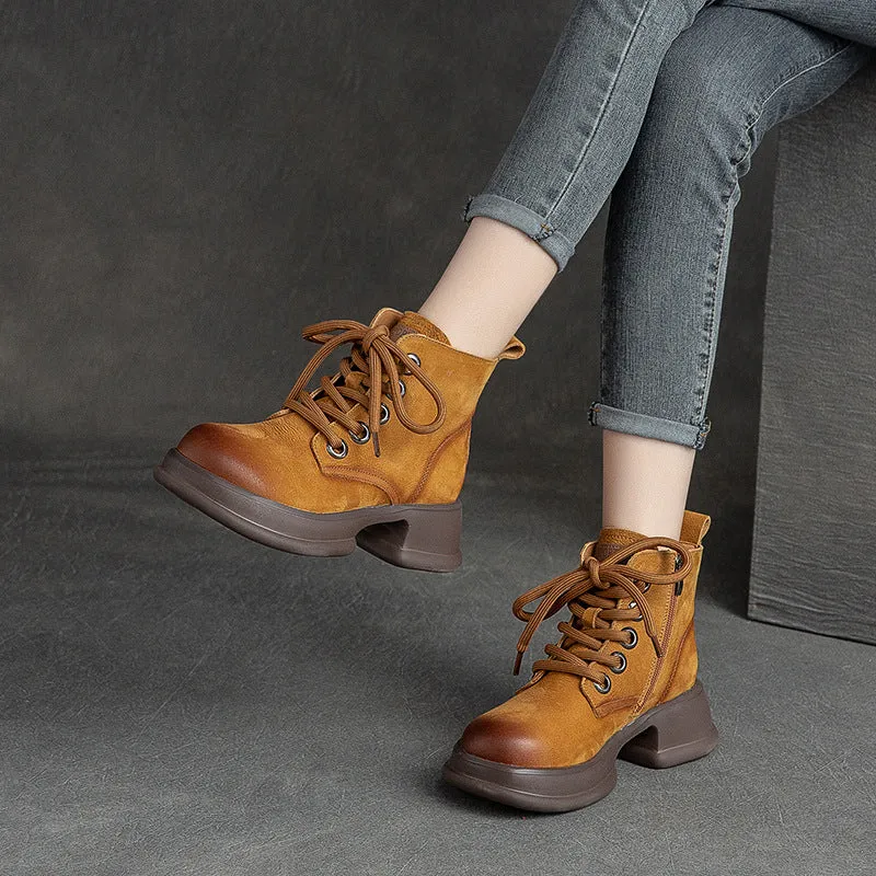 Women Autumn Retro Chunky Platform Combat Boots