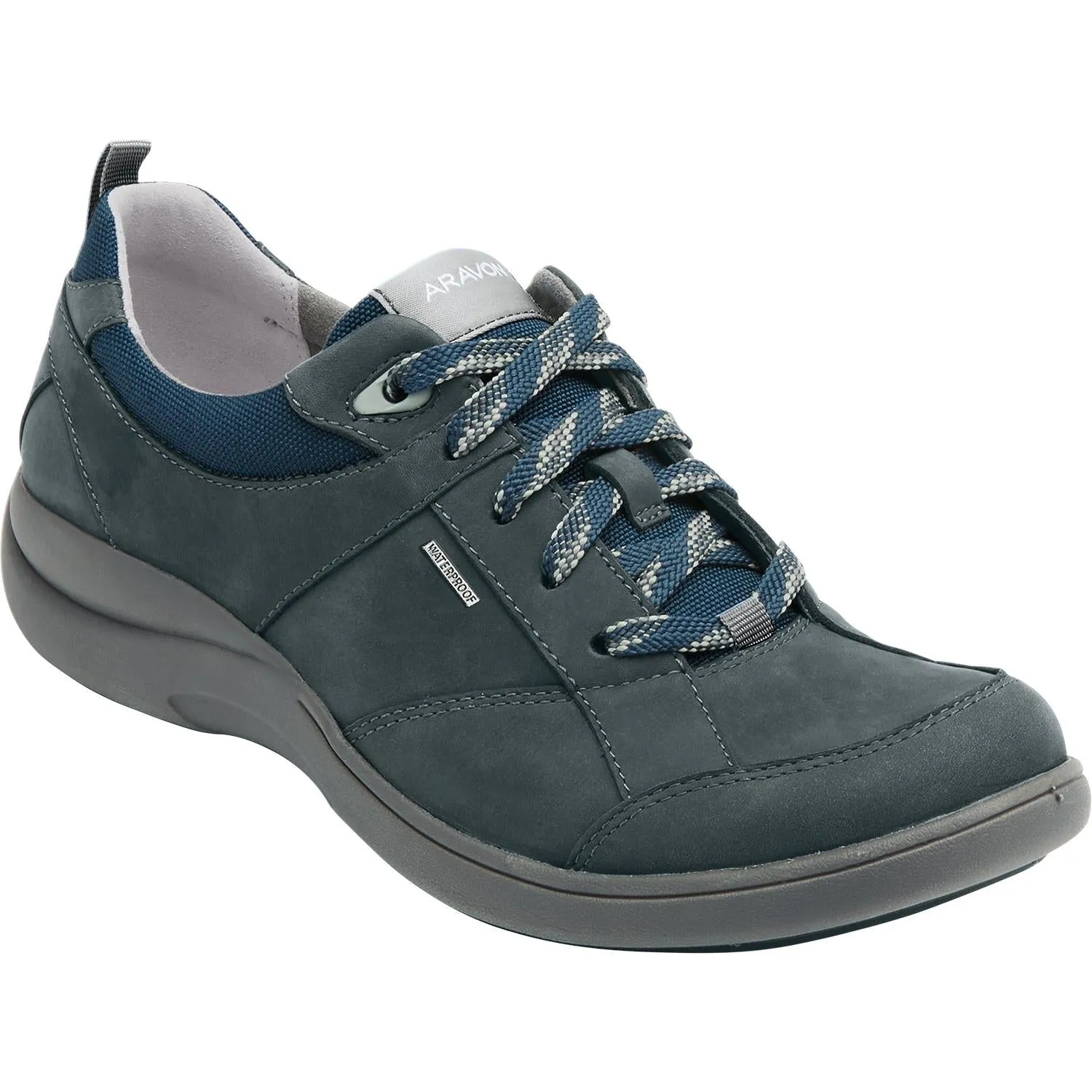 Women's Aravon Rev Stridarc Waterproof Lace Up Stone Blue Nubuck