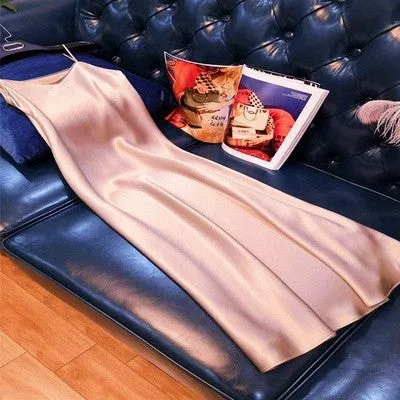 Women's Suspender Skirt Summer Adult Lady like Woman Graceful Online Influencer 2024 New Long Satin Dress Skirt Sexy