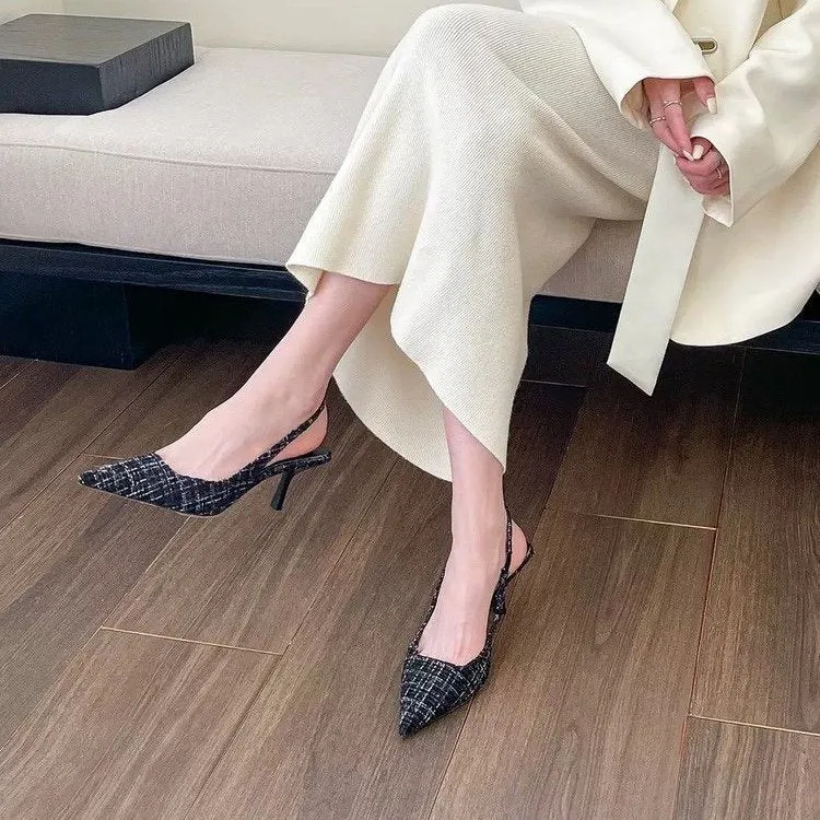 xiangtuibao Summer New Style Buckle High Heel Sandals Korean Style Pointed-Toe Stiletto Shoes Graceful European and American plus Size Women's Shoes