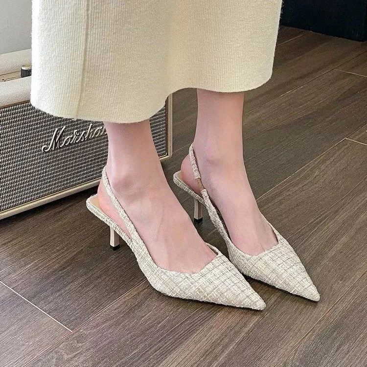 xiangtuibao Summer New Style Buckle High Heel Sandals Korean Style Pointed-Toe Stiletto Shoes Graceful European and American plus Size Women's Shoes