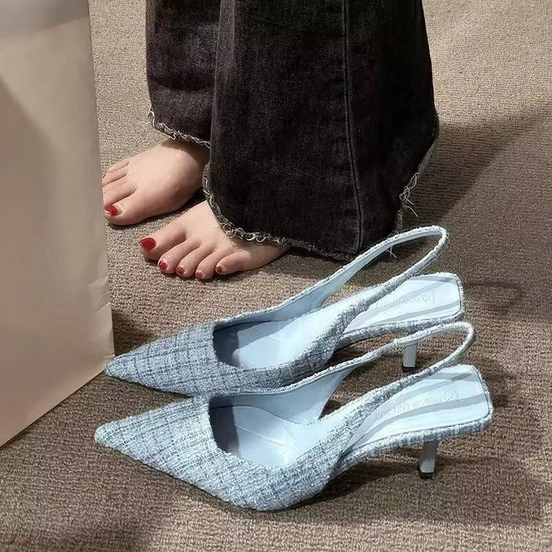 xiangtuibao Summer New Style Buckle High Heel Sandals Korean Style Pointed-Toe Stiletto Shoes Graceful European and American plus Size Women's Shoes